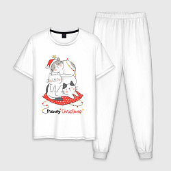 Пижама хлопковая мужская Merry Christmas, цвет: белый