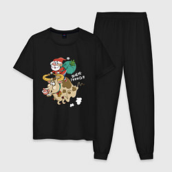 Пижама хлопковая мужская Санта на олене, цвет: черный