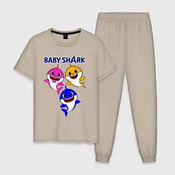 Пижама хлопковая мужская Baby Shark, цвет: миндальный