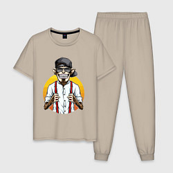 Пижама хлопковая мужская Monkey hipster, цвет: миндальный
