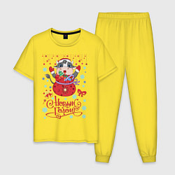 Пижама хлопковая мужская Символ Нового Года цвета желтый — фото 1