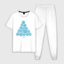Пижама хлопковая мужская Новогодняя елка из снежинок, цвет: белый