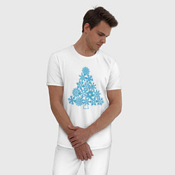 Пижама хлопковая мужская Новогодняя елка из снежинок, цвет: белый — фото 2