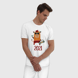 Пижама хлопковая мужская Крутой бык, цвет: белый — фото 2