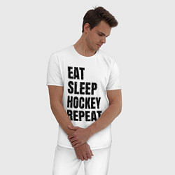 Пижама хлопковая мужская EAT SLEEP HOCKEY REPEAT, цвет: белый — фото 2