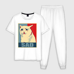 Пижама хлопковая мужская Sad Cat, цвет: белый