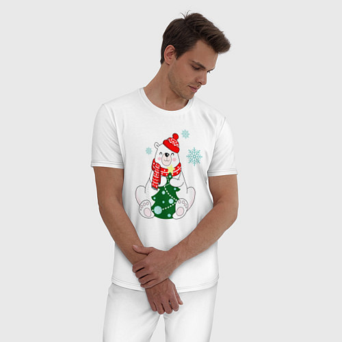 Мужская пижама Мишка с елкой / Белый – фото 3