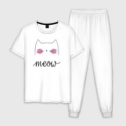 Пижама хлопковая мужская Meow, цвет: белый