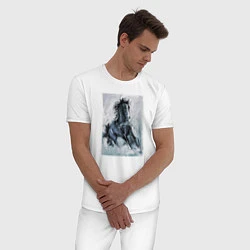 Пижама хлопковая мужская Лошадь арт, цвет: белый — фото 2