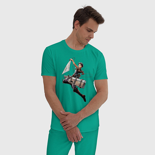Мужская пижама Леви Атака Титанов Арт 03 / Зеленый – фото 3