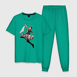 Пижама хлопковая мужская Леви Атака Титанов Арт 03, цвет: зеленый