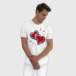 Пижама хлопковая мужская Hearts, цвет: белый — фото 2
