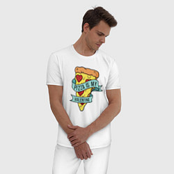 Пижама хлопковая мужская Pizza is my valentine, цвет: белый — фото 2