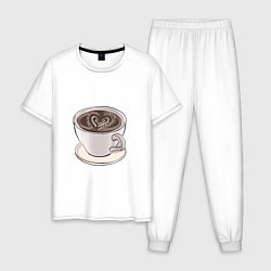 Пижама хлопковая мужская Кружка кофе, цвет: белый