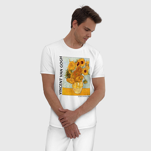 Мужская пижама Подсолнухи Винсент Ван Гог / Белый – фото 3