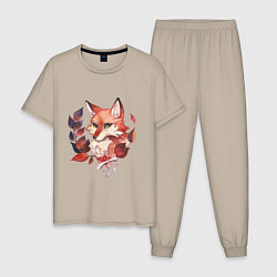 Пижама хлопковая мужская Акварельный лис, цвет: миндальный