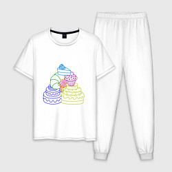 Пижама хлопковая мужская Пищевая пирамида сладкая, цвет: белый