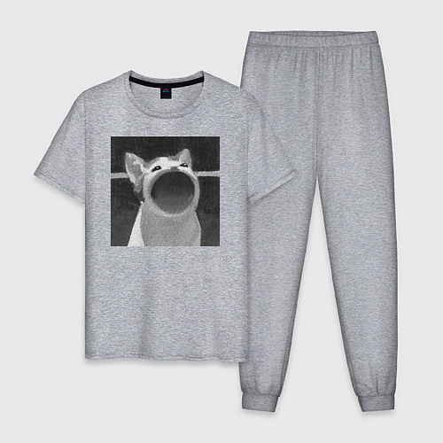 Мужская пижама ЧБ Pop Cat / Меланж – фото 1