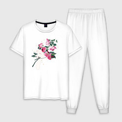 Пижама хлопковая мужская Flowers, цвет: белый