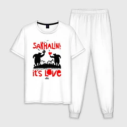 Пижама хлопковая мужская Сахалин - это любовь, цвет: белый