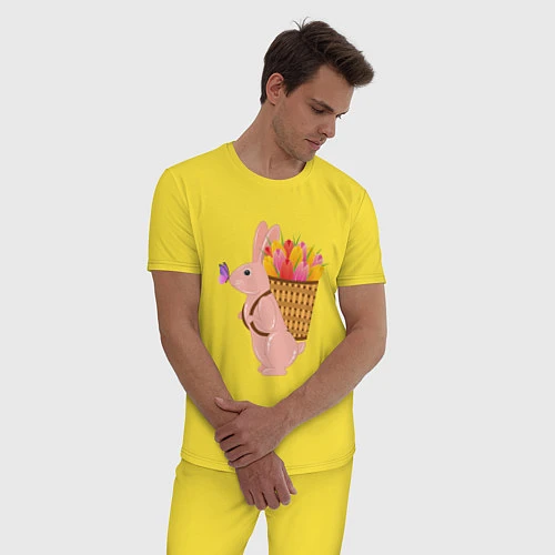 Мужская пижама Весенний кролик с цветами / Желтый – фото 3