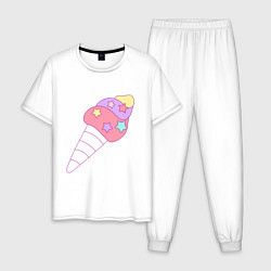 Пижама хлопковая мужская Мороженое рожок звездочки, цвет: белый