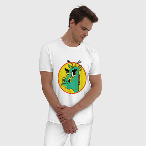 Мужская пижама Зеленый дракон в стиле ретро / Белый – фото 3