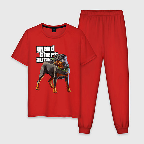 Мужская пижама ЧОП - ротвейлер из GTA 5 / Красный – фото 1
