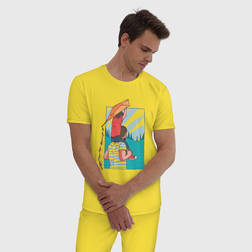 Мужская пижама Папа с сыном и воздушный змей / Желтый – фото 3