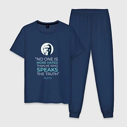 Пижама хлопковая мужская Философ Платон цитата, цвет: тёмно-синий
