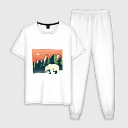 Пижама хлопковая мужская Белый медведь пейзаж с горами, цвет: белый