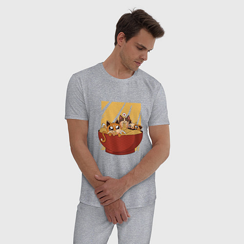 Мужская пижама Котята в миске с лапшой / Меланж – фото 3