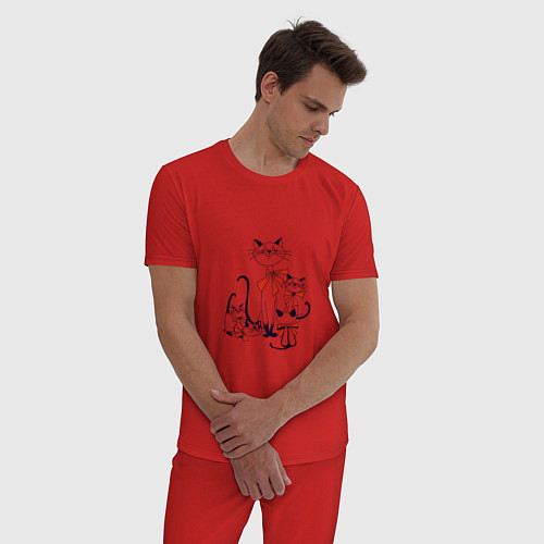 Мужская пижама Кошки / Красный – фото 3