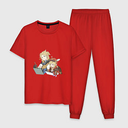 Пижама хлопковая мужская Альбедо и Кли, цвет: красный