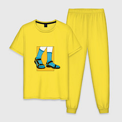 Пижама хлопковая мужская Сандали с носками прикол, цвет: желтый