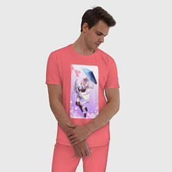 Пижама хлопковая мужская Аяка, цвет: коралловый — фото 2