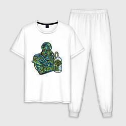 Пижама хлопковая мужская Стимпанк Эко Steampunk Green Z, цвет: белый