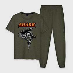 Пижама хлопковая мужская Shark цвета меланж-хаки — фото 1