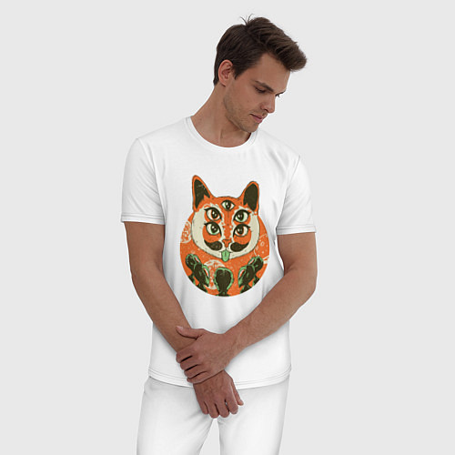 Мужская пижама Абстрактный кот пришелец / Белый – фото 3