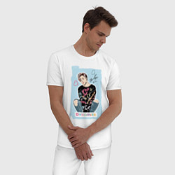 Пижама хлопковая мужская BTS Jimin Чимин, цвет: белый — фото 2