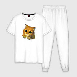 Пижама хлопковая мужская Шрек: Кот в сапогах, цвет: белый