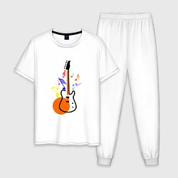 Пижама хлопковая мужская Цветная гитара, цвет: белый