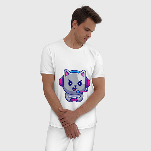 Мужская пижама Кошка Геймер / Белый – фото 3