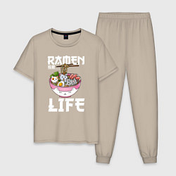 Пижама хлопковая мужская Ramen life, цвет: миндальный