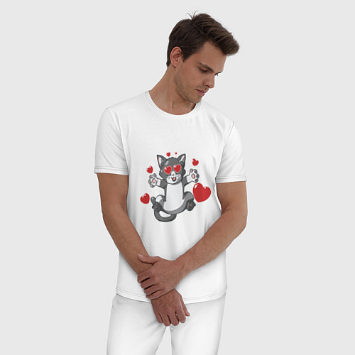 Мужская пижама Love Cat / Белый – фото 3
