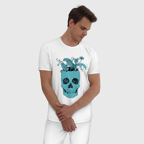 Мужская пижама Цветущий череп / Белый – фото 3