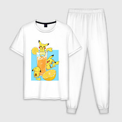 Пижама хлопковая мужская Пикачу в лимонаде, цвет: белый