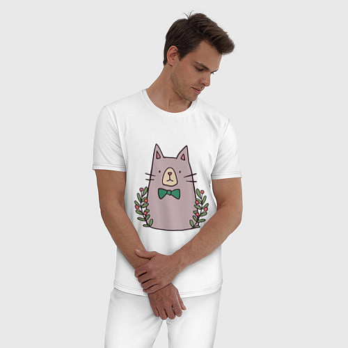 Мужская пижама Торжественный кот / Белый – фото 3