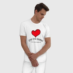 Пижама хлопковая мужская Love your, цвет: белый — фото 2