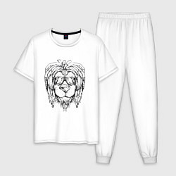 Пижама хлопковая мужская Rasta Lion Лев Растаман, цвет: белый